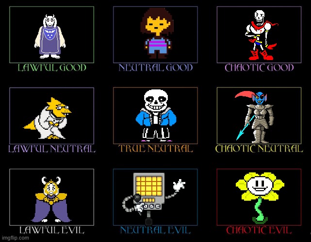 this took several hours of thinking you have no idea how painful it is to make one of these | image tagged in undertale,dnd alignment | made w/ Imgflip meme maker