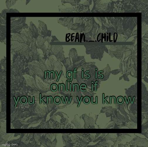 ifyou want to know memechat me | my gf is is online if you know you know | image tagged in beans army green temp | made w/ Imgflip meme maker