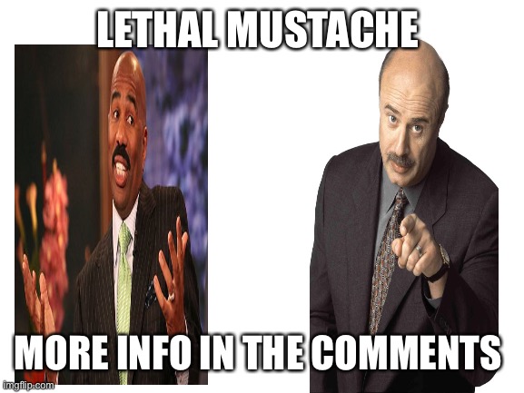 Kak | LETHAL MUSTACHE; MORE INFO IN THE COMMENTS | image tagged in blank white template | made w/ Imgflip meme maker