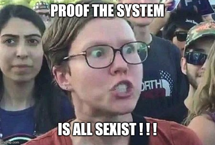 Triggered Liberal | PROOF THE SYSTEM IS ALL SEXIST ! ! ! | image tagged in triggered liberal | made w/ Imgflip meme maker