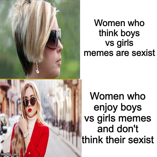 Women of culture | Women who think boys vs girls memes are sexist; Women who enjoy boys vs girls memes and don't think their sexist | image tagged in memes,drake hotline bling | made w/ Imgflip meme maker