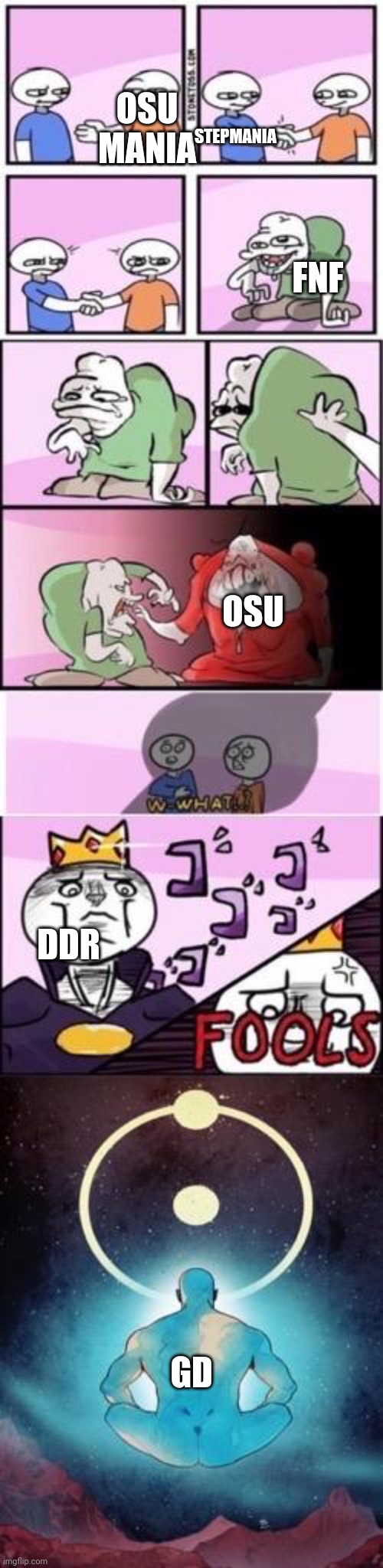 Acquired Tastes | OSU OSU MANIA FNF STEPMANIA DDR GD | image tagged in acquired tastes | made w/ Imgflip meme maker