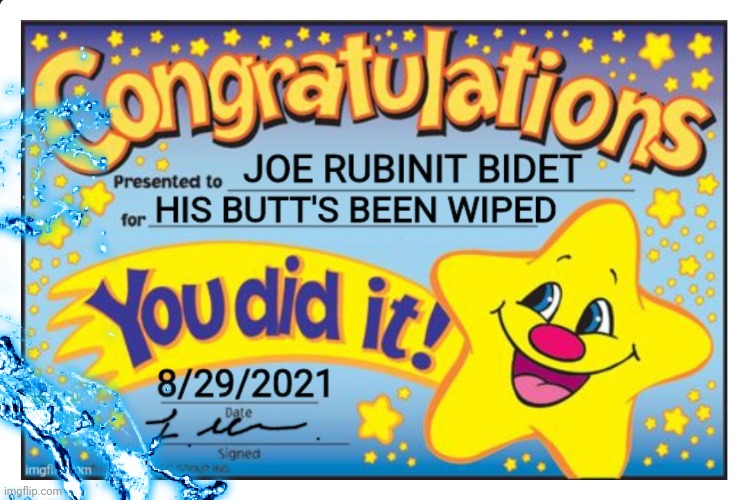 Certificate of Achievement | image tagged in joe bidet,certificate,happy star congratulations | made w/ Imgflip meme maker