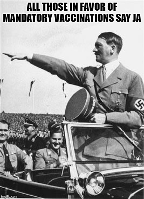 Vaccines Ja | ALL THOSE IN FAVOR OF MANDATORY VACCINATIONS SAY JA | image tagged in nazi salute,covid-19,coronavirus,vaccines,adolf hitler | made w/ Imgflip meme maker
