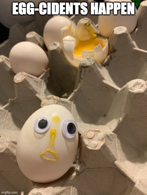 EGG-CIDENTS HAPPEN | image tagged in eggs,accident,mistake | made w/ Imgflip meme maker