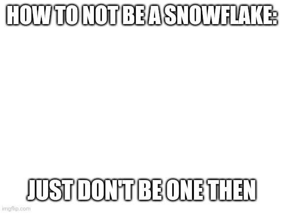 Blank White Template | HOW TO NOT BE A SNOWFLAKE:; JUST DON'T BE ONE THEN | image tagged in blank white template | made w/ Imgflip meme maker