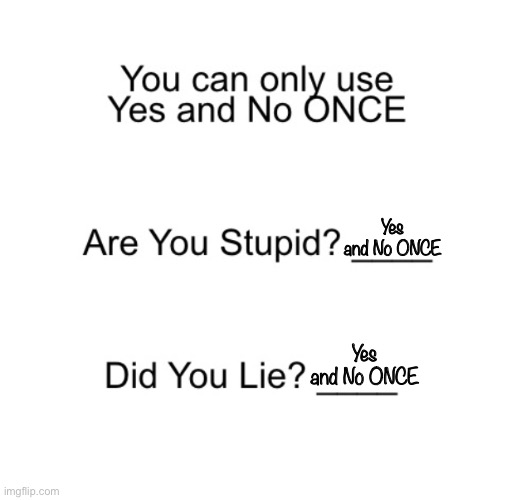 I think someone already made this joke | Yes and No ONCE; Yes and No ONCE | image tagged in are you stupid | made w/ Imgflip meme maker