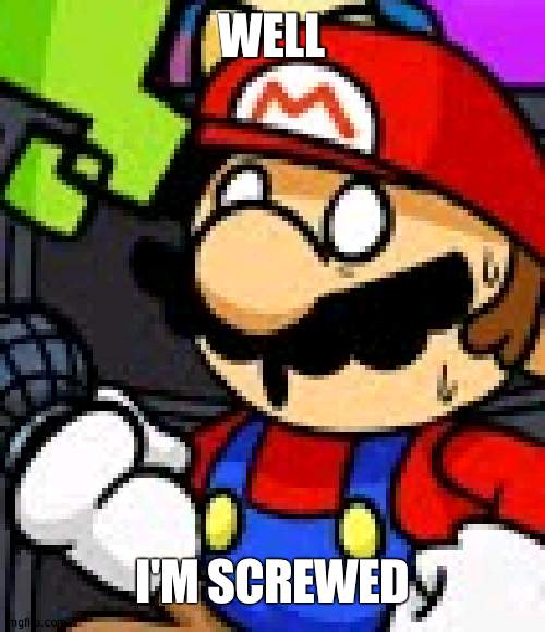 Mario what the fuck | WELL I'M SCREWED | image tagged in mario what the fuck | made w/ Imgflip meme maker