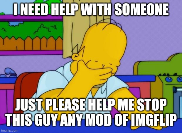This guy keeps bothering me please help | I NEED HELP WITH SOMEONE; JUST PLEASE HELP ME STOP THIS GUY ANY MOD OF IMGFLIP | image tagged in smh homer | made w/ Imgflip meme maker
