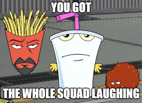 LMAO! | YOU GOT; THE WHOLE SQUAD LAUGHING | image tagged in aqua teen hunger force,aqua teen,athf,you got any more,AquaJail | made w/ Imgflip meme maker