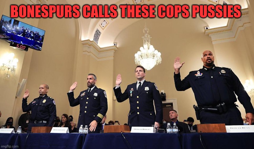 Back the blue? | BONESPURS CALLS THESE COPS PUSSIES | image tagged in capitol police sworn in testimony | made w/ Imgflip meme maker
