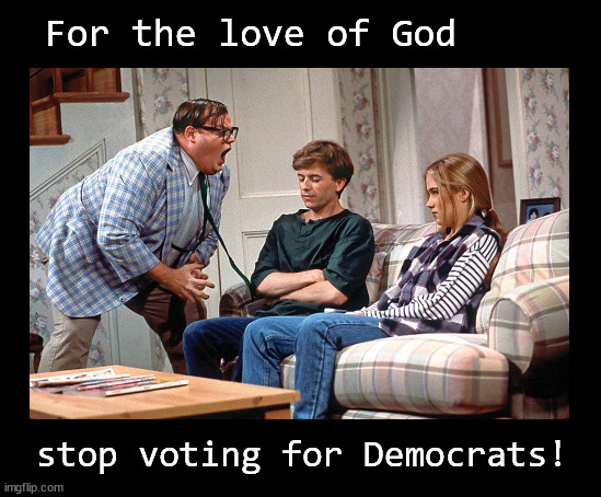 ... stop voting for Democrats | For the love of God; stop voting for Democrats! | image tagged in chris farley for the love of god | made w/ Imgflip meme maker