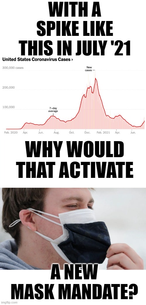 In Democrat Politician's Lust Power And Control | WITH A SPIKE LIKE THIS IN JULY '21; WHY WOULD THAT ACTIVATE; A NEW MASK MANDATE? | image tagged in memes,political,coronavirus,chart,wear a mask,here we go again | made w/ Imgflip meme maker