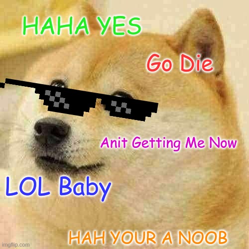 Doge The Gangsta | HAHA YES; Go Die; Anit Getting Me Now; LOL Baby; HAH YOUR A NOOB | image tagged in memes,doge | made w/ Imgflip meme maker