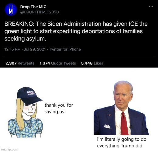 How's that harm reduction coming along? | image tagged in donald trump,joe biden,ice,police,immigration | made w/ Imgflip meme maker