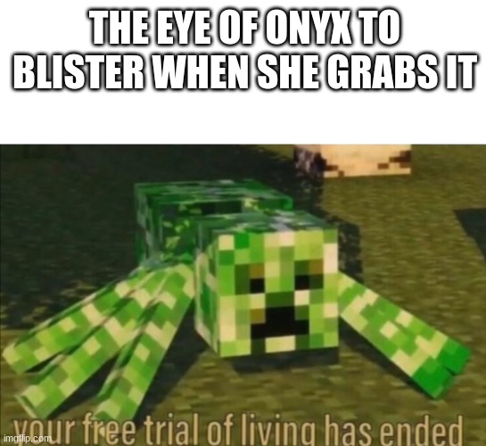 It's time to pay using yourself, Blister. | THE EYE OF ONYX TO BLISTER WHEN SHE GRABS IT | image tagged in blank white template,your free trial of living has ended,wings of fire | made w/ Imgflip meme maker