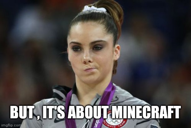 McKayla Maroney Not Impressed Meme | BUT , IT'S ABOUT MINECRAFT | image tagged in memes,mckayla maroney not impressed | made w/ Imgflip meme maker