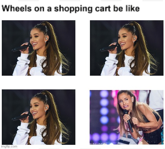 Shopping Cart Wheels X Ariana Grande! | image tagged in wheels on a shopping cart be like | made w/ Imgflip meme maker