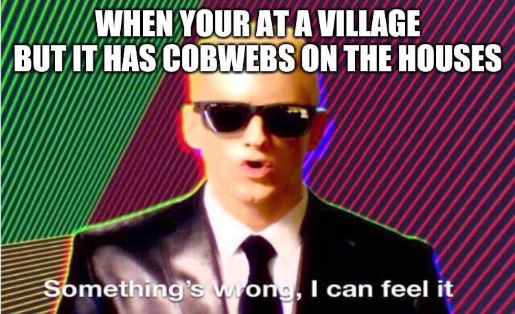Minecraft  | WHEN YOUR AT A VILLAGE BUT IT HAS COBWEBS ON THE HOUSES | image tagged in something s wrong | made w/ Imgflip meme maker