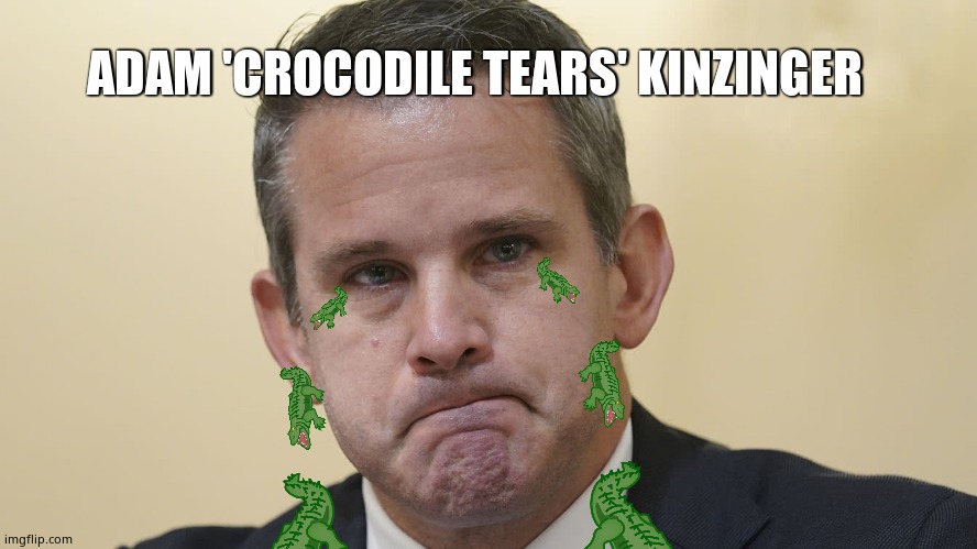 Crocodile Tears | ADAM 'CROCODILE TEARS' KINZINGER | image tagged in memes,crocodile,tears,bullshit,fake,political meme | made w/ Imgflip meme maker