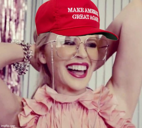 When you learn to stop worrying and love the MAGA. | image tagged in kylie smile glasses | made w/ Imgflip meme maker
