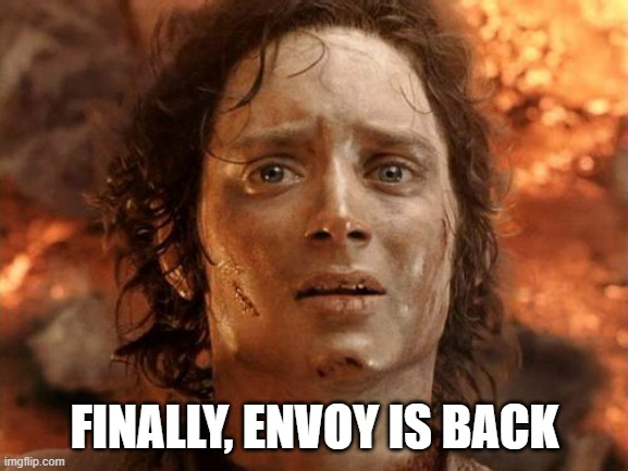 He can't be that bad from taking a 2 week break | FINALLY, ENVOY IS BACK | image tagged in memes,it's finally over | made w/ Imgflip meme maker