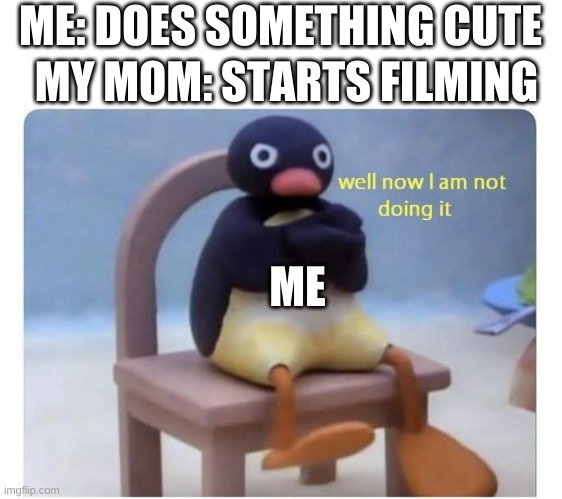 well now I am not doing it | ME: DOES SOMETHING CUTE; MY MOM: STARTS FILMING; ME | image tagged in well now i am not doing it,relatable,funny,funny memes,memes,oh wow are you actually reading these tags | made w/ Imgflip meme maker