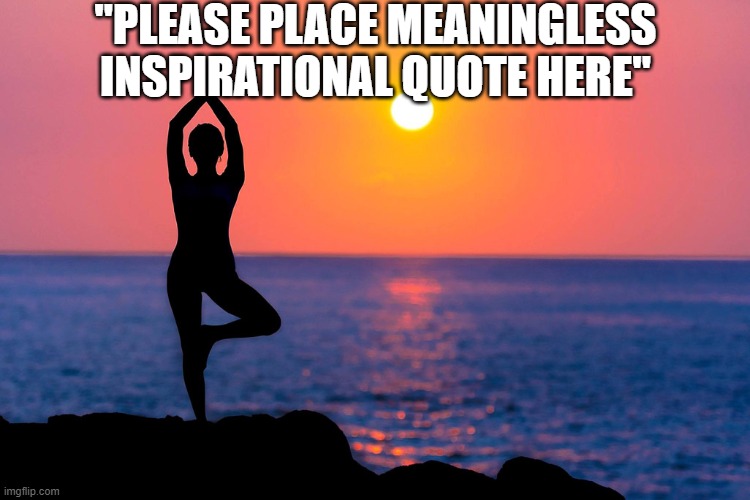 Meaningless Inspirational Quote | "PLEASE PLACE MEANINGLESS INSPIRATIONAL QUOTE HERE" | image tagged in meaningless inspirational quote,inspirational quote | made w/ Imgflip meme maker