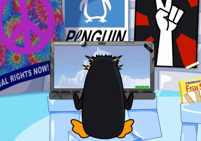 penguin at computer Blank Meme Template