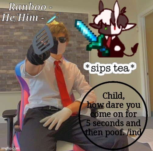 Ranboo | Child, how dare you come on for 5 seconds and then poof. /ind | image tagged in ranboo | made w/ Imgflip meme maker