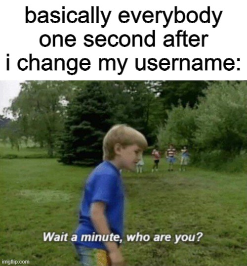 Wait a minute, who are you? | basically everybody one second after i change my username: | image tagged in wait a minute who are you | made w/ Imgflip meme maker