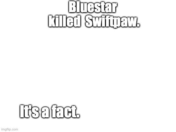 Blank White Template | Bluestar  killed  Swiftpaw. It's a fact. | image tagged in blank white template | made w/ Imgflip meme maker