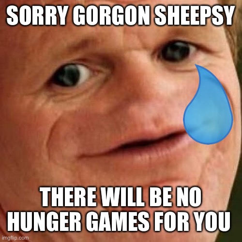 Gorgon sheepsy | SORRY GORGON SHEEPSY; THERE WILL BE NO HUNGER GAMES FOR YOU | image tagged in sosig | made w/ Imgflip meme maker