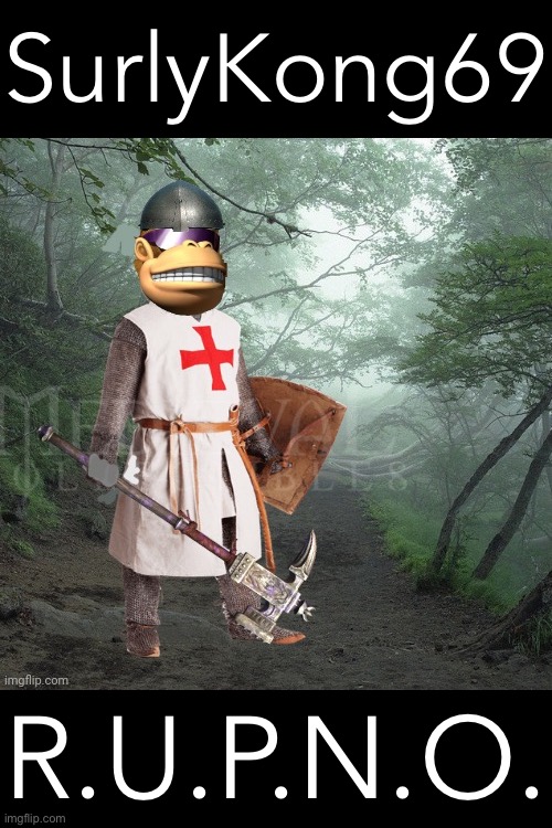 Crusader Kong | SurlyKong69 R.U.P.N.O. | image tagged in crusader kong | made w/ Imgflip meme maker