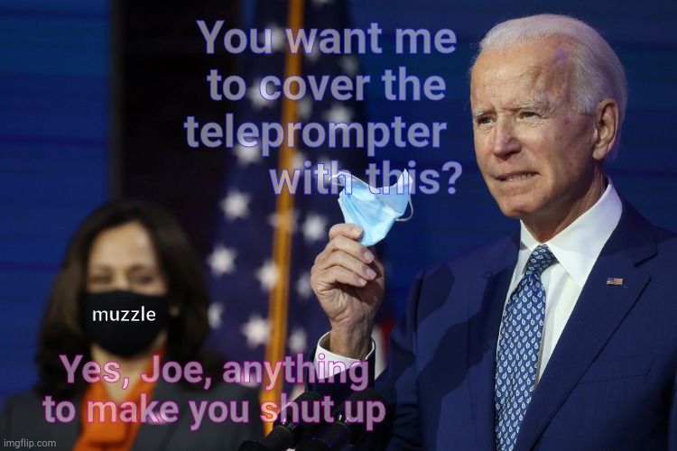 You want me to cover the teleprompter          with this? Yes, Joe, anything to make you shut up muzzle | made w/ Imgflip meme maker