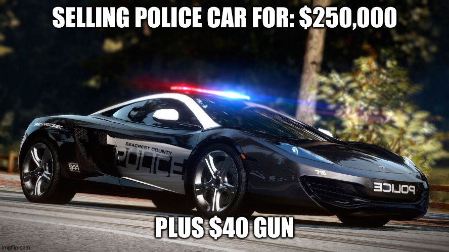 Does this count as a product? | SELLING POLICE CAR FOR: $250,000; PLUS $40 GUN | made w/ Imgflip meme maker