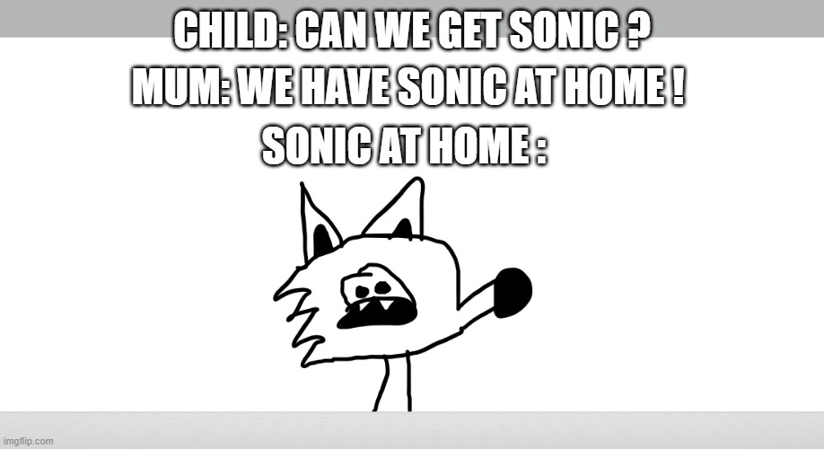 da bedy | CHILD: CAN WE GET SONIC ? MUM: WE HAVE SONIC AT HOME ! SONIC AT HOME : | image tagged in memes,funny | made w/ Imgflip meme maker