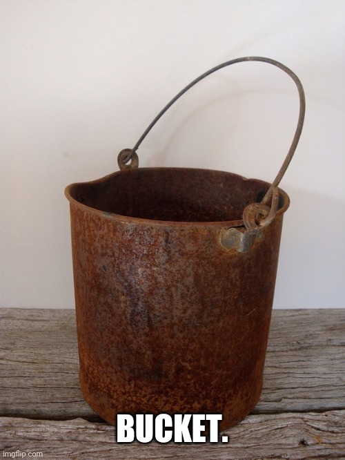 Rust bucket | BUCKET. | image tagged in rust bucket | made w/ Imgflip meme maker