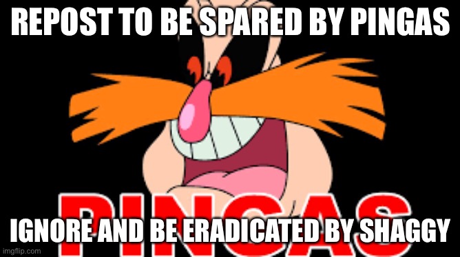 REPOST TO BE SPARED BY PINGAS; IGNORE AND BE ERADICATED BY SHAGGY | image tagged in repost | made w/ Imgflip meme maker