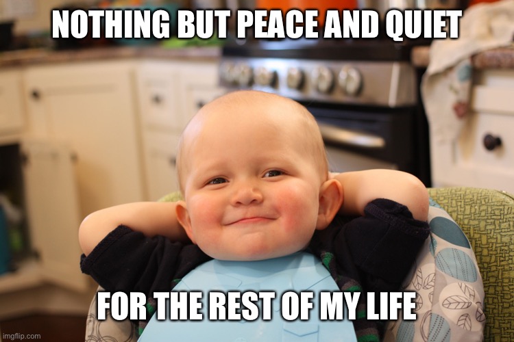 Baby Boss Relaxed Smug Content | NOTHING BUT PEACE AND QUIET FOR THE REST OF MY LIFE | image tagged in baby boss relaxed smug content | made w/ Imgflip meme maker