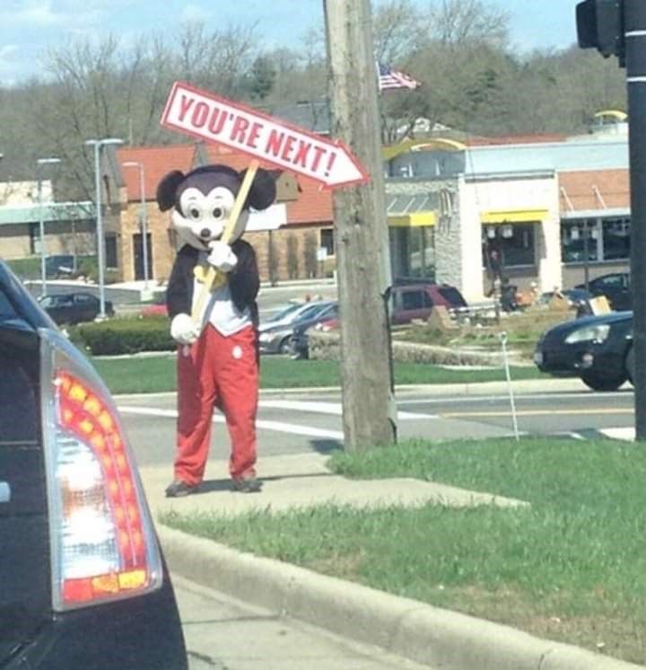 MICKEY MOUSE AND SIGN "YOU'RE NEXT" Blank Meme Template