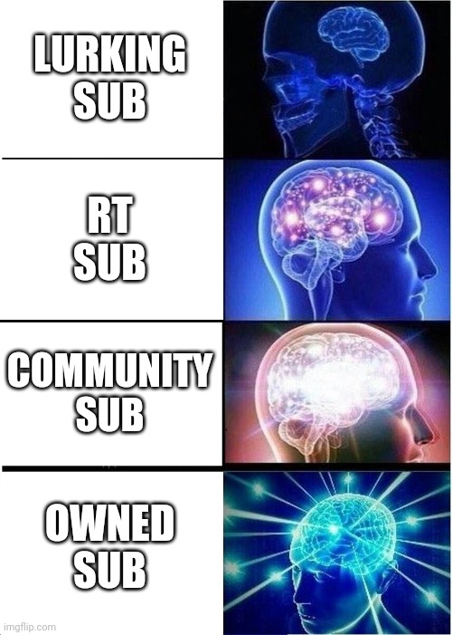 Expanding brain findom subs | LURKING
SUB; RT
SUB; COMMUNITY
SUB; OWNED
SUB | image tagged in memes,expanding brain | made w/ Imgflip meme maker