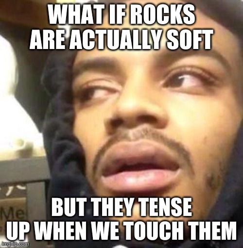 uHhhhHhh | WHAT IF ROCKS ARE ACTUALLY SOFT; BUT THEY TENSE UP WHEN WE TOUCH THEM | image tagged in hits blunt | made w/ Imgflip meme maker