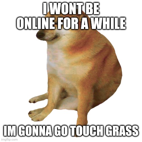 a | I WONT BE ONLINE FOR A WHILE; IM GONNA GO TOUCH GRASS | made w/ Imgflip meme maker