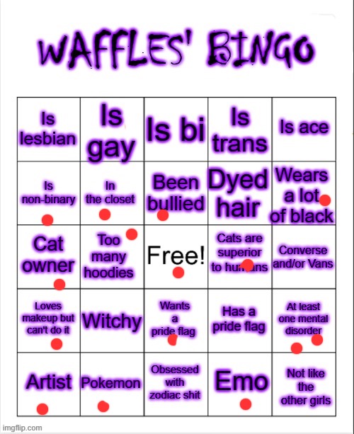 I got so many but no bingo! | image tagged in waffles' bingo,lgbtq | made w/ Imgflip meme maker