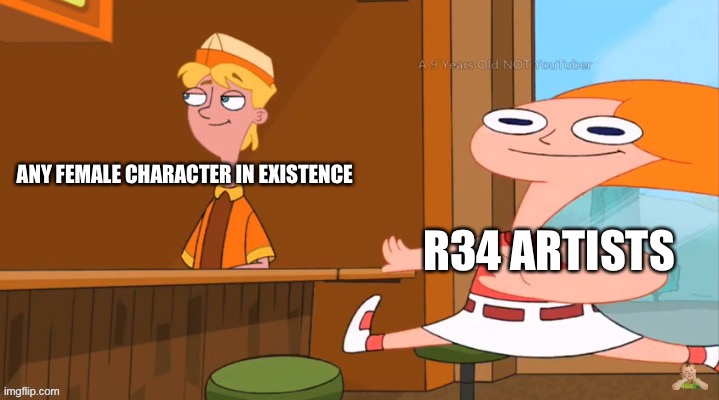 O | ANY FEMALE CHARACTER IN EXISTENCE; R34 ARTISTS | image tagged in racist candice | made w/ Imgflip meme maker
