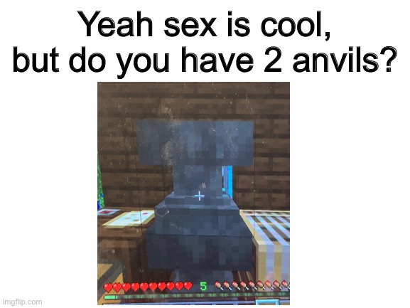 I have a lot of iron | Yeah sex is cool, but do you have 2 anvils? | image tagged in blank white template | made w/ Imgflip meme maker