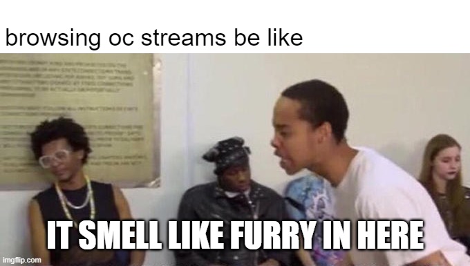 Image Title | browsing oc streams be like; IT SMELL LIKE FURRY IN HERE | image tagged in it smell like bitch,furry,memes,oc | made w/ Imgflip meme maker