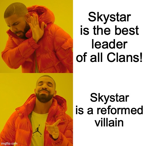 Drake Hotline Bling | Skystar is the best leader of all Clans! Skystar is a reformed villain | image tagged in memes,drake hotline bling | made w/ Imgflip meme maker