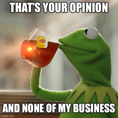 But That's None Of My Business Meme | THAT’S YOUR OPINION AND NONE OF MY BUSINESS | image tagged in memes,but that's none of my business,kermit the frog | made w/ Imgflip meme maker